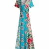 Lily | Turquoise & Pink Floral Teardrop Wrap Dress - Women & Plus