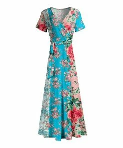 Lily | Turquoise & Pink Floral Teardrop Wrap Dress - Women & Plus
