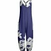 Lily | Navy & White Floral Pocket Racerback Harem Jumpsuit - Women