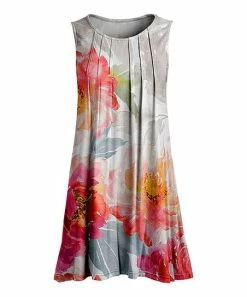 Lily | Rose & Gray Floral Pleated Sleeveless Tunic - Plus