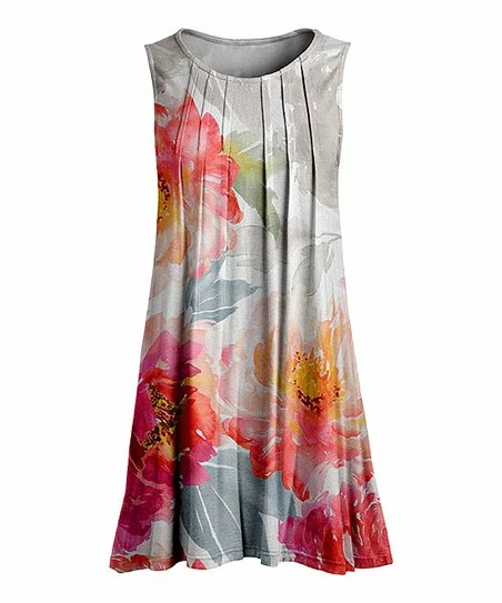 Lily | Rose & Gray Floral Pleated Sleeveless Tunic - Plus 1 Lily | Rose & Gray Floral Pleated Sleeveless Tunic - Plus