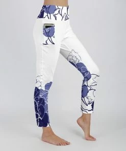 Lily | White & Navy Floral Pocket High-Waist Leggings - Women & Plus