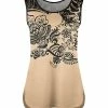 Lily | Beige & Black Floral Side-Slit Tank - Plus