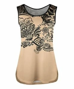 Lily | Beige & Black Floral Side-Slit Tank - Plus