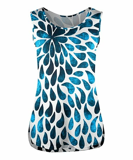 Lily | Blue & White Teardrop Side-Slit Tank - Women 1 Lily | Blue & White Teardrop Side-Slit Tank - Women