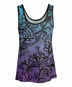 Lily | Aqua & Purple Floral Ombré Scoop-Neck Tank - Plus