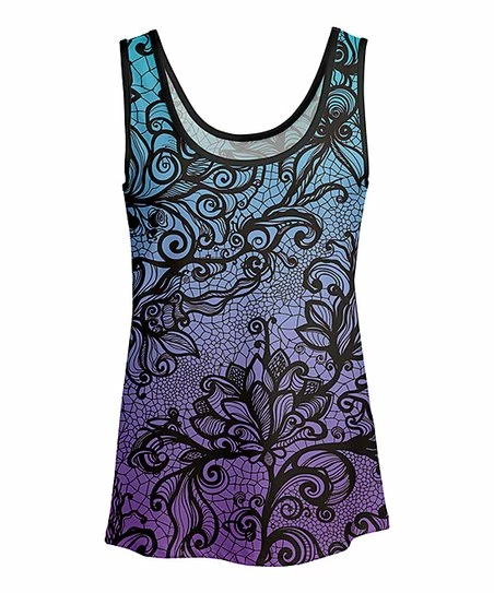 Lily | Aqua & Purple Floral Ombré Scoop-Neck Tank - Plus 1 Lily | Aqua & Purple Floral Ombré Scoop-Neck Tank - Plus