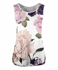 Lily | Pink & White Floral Side-Slit Tank - Plus
