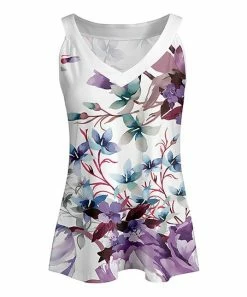 Lily | White & Purple Floral Yoke Tank - Plus