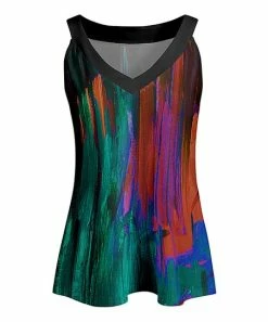 Lily | Teal & Rust Abstract V-Neck Tank - Plus