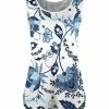 Lily | White & Blue Floral Leaf Side-Slit Tank - Women & Plus