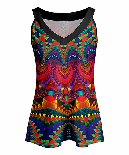 Lily | Black Geometric Yoke Tank - Women 1 Lily | Black Geometric Yoke Tank - Women