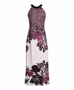 Lily | Pink & Black Floral Leopard Sleeveless High-Neck Maxi Dress - Women & Plus