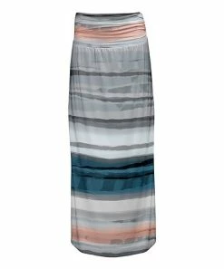 Lily | Gray & Coral Abstract Stripe Ruched-Waist Maxi Skirt - Plus