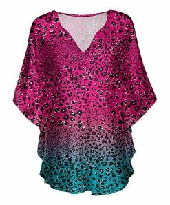 Lily | Pink & Turquoise Leopard V-Neck Cape-Sleeve Tunic - Women