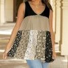 Lily | Black & Mocha Floral Color Block V-Neck Sleeveless Swing Tunic - Plus