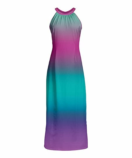Lily | Turquoise & Pink Ombré Sleeveless High-Neck Maxi Dress - Women & Plus 1 Lily | Turquoise & Pink Ombré Sleeveless High-Neck Maxi Dress - Women & Plus