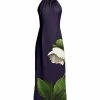 Lily | Purple & Green Flower Sleeveless High-Neck Maxi Dress - Women & Plus