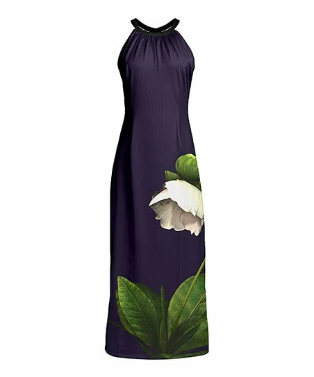 Lily | Purple & Green Flower Sleeveless High-Neck Maxi Dress - Women & Plus 1 Lily | Purple & Green Flower Sleeveless High-Neck Maxi Dress - Women & Plus