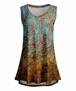 Lily | Turquoise & Rust Floral Sleeveless Scoop Neck Tunic - Plus