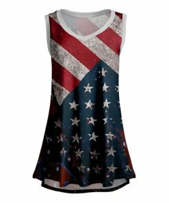 Lily | Red & Navy Stars Stripes Sleeveless Scoop Neck Tunic - Women