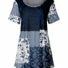 Lily | Navy & White Floral Stripe Paisley Scoop-Neck Swing Tunic - Plus