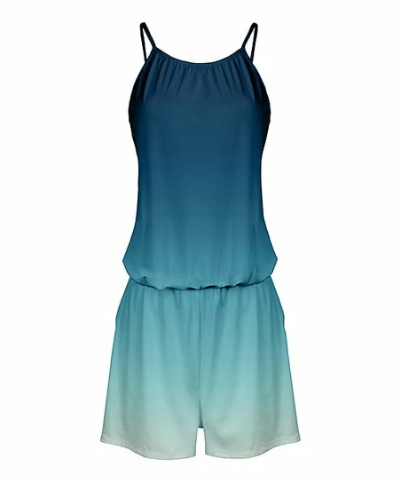 Lily | Navy & Blue Ombré Thin-Strap Sleeveless Blouson Romper - Women 1 Lily | Navy & Blue Ombré Thin-Strap Sleeveless Blouson Romper - Women