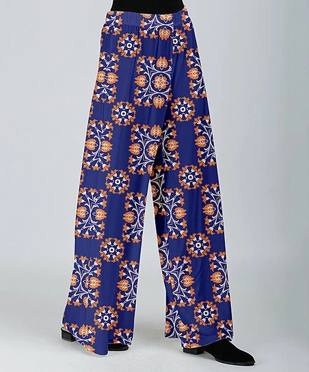 Lily | Blue & Orange Arabesque Square Flared Palazzo Pants - Women 1 Lily | Blue & Orange Arabesque Square Flared Palazzo Pants - Women