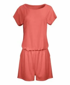 Lily | Coral Short-Sleeve Blouson Romper - Women