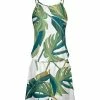 Lily | White & Green Palm Leaves Thin-Strap Sleeveless Blouson Romper - Women
