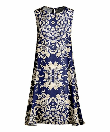 Lily | Navy & Beige Medallion Sleeveless Shift Dress - Women & Plus 1 Lily | Navy & Beige Medallion Sleeveless Shift Dress - Women & Plus