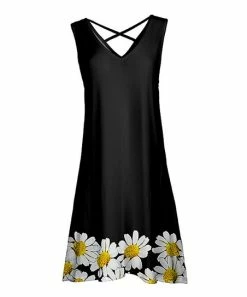 Lily | Black & Yellow Daisy Crisscross-Back Sleeveless Dress - Women & Plus