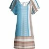 Lily | Blue & Beige Stripe Tie-Back Flutter-Sleeve Dress - Women