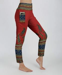 Lily | Red & Blue Paisley Border High-Waist Pocket Leggings - Plus