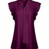 Lily | Plum Tie-Neck Flutter-Sleeve Tunic - Women & Plus