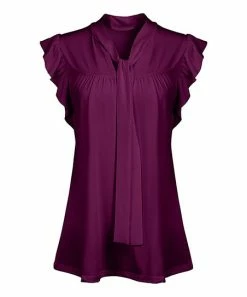 Lily | Plum Tie-Neck Flutter-Sleeve Tunic - Women & Plus