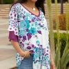 Lily | Purple & Blue Floral Ruffle-Sleeve V-Neck Tunic - Plus