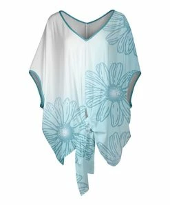 Lily | White & Turquoise Floral Tie-Hem Dolman Tunic - Women