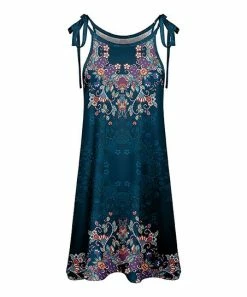 Lily | Blue & Orange Floral Tie-Shoulder Sleeveless Dress - Women
