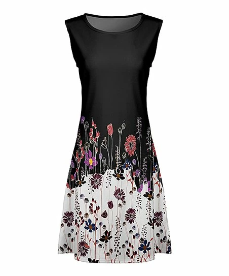 Lily | Black & White Floral A-Line Dress - Women 1 Lily | Black & White Floral A-Line Dress - Women