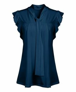 Lily | Navy Tie-Neck Flutter-Sleeve Tunic - Women & Plus