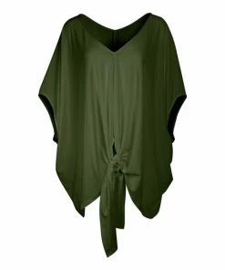 Lily | Green Solid Cape-Sleeve V-Neck Tunic - Women