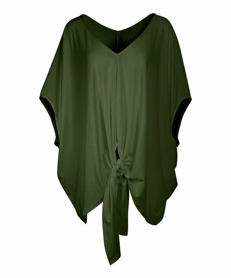 Lily | Green Solid Cape-Sleeve V-Neck Tunic - Women 1 Lily | Green Solid Cape-Sleeve V-Neck Tunic - Women