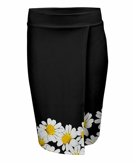 Lily | Black & Yellow Daisies Wrap Skirt - Plus 1 Lily | Black & Yellow Daisies Wrap Skirt - Plus