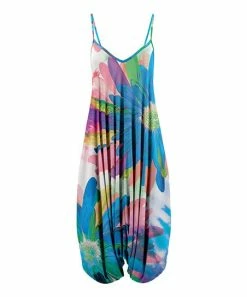 Lily | Aqua & Pink Floral Sleeveless Harem Jumpsuit - Women