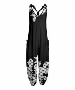 Lily | Black & White Pin Dot Floral Racerback Jumpsuit - Women