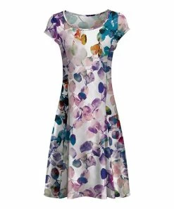 Lily | White & Purple Floral Cap-Sleeve A-Line Dress - Plus