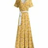 Lily | Yellow & White Floral Belted Surplice Maxi Dress - Plus