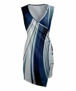 Lily | White & Navy Stripe Surplice Sleeveless Dress - Women