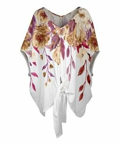 Lily | White & Purple Floral Knot-Hem V-Neck Tunic - Women